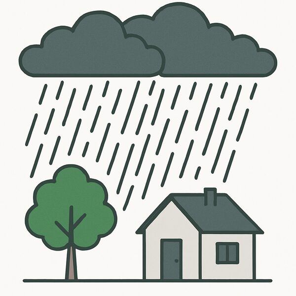 Dark clouds with rain falling on a house