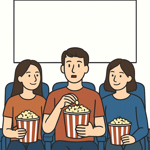 Friends watching a film in a cinema