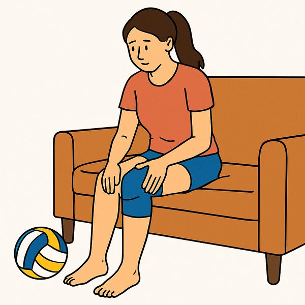 A young woman with a bandage on her knee