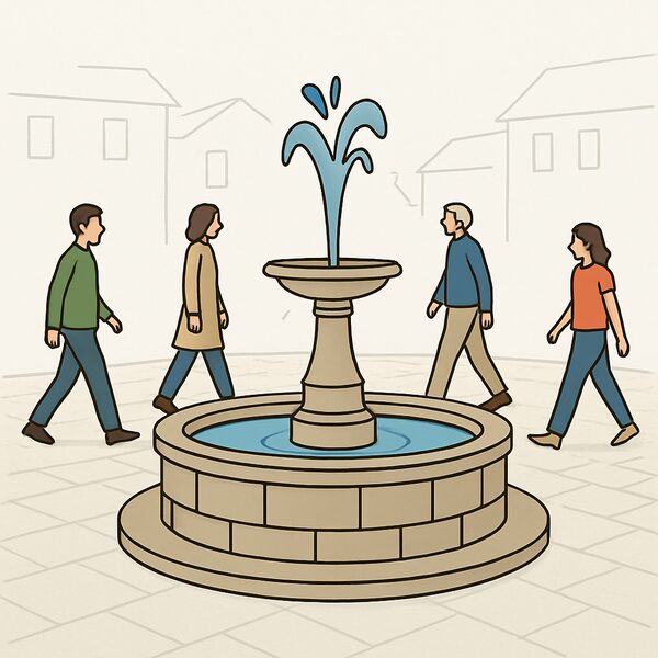 A fountain in a town square