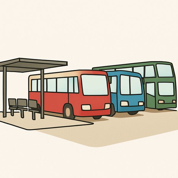 A bus station with buses