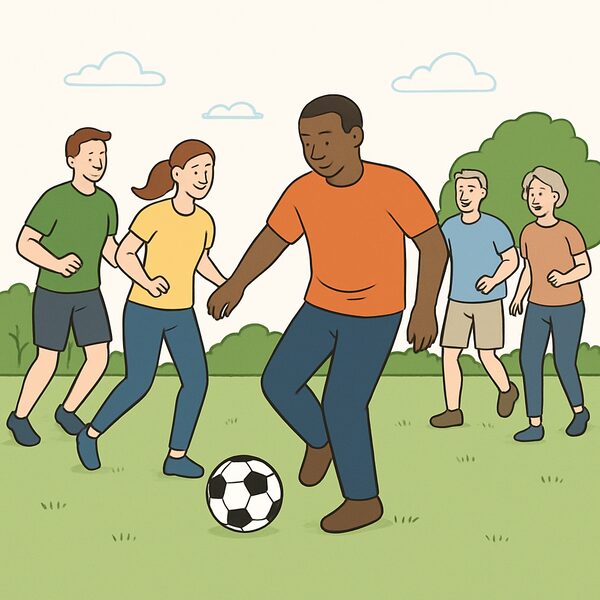 People playing football in a park