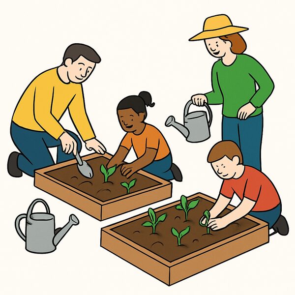 People working in a community garden